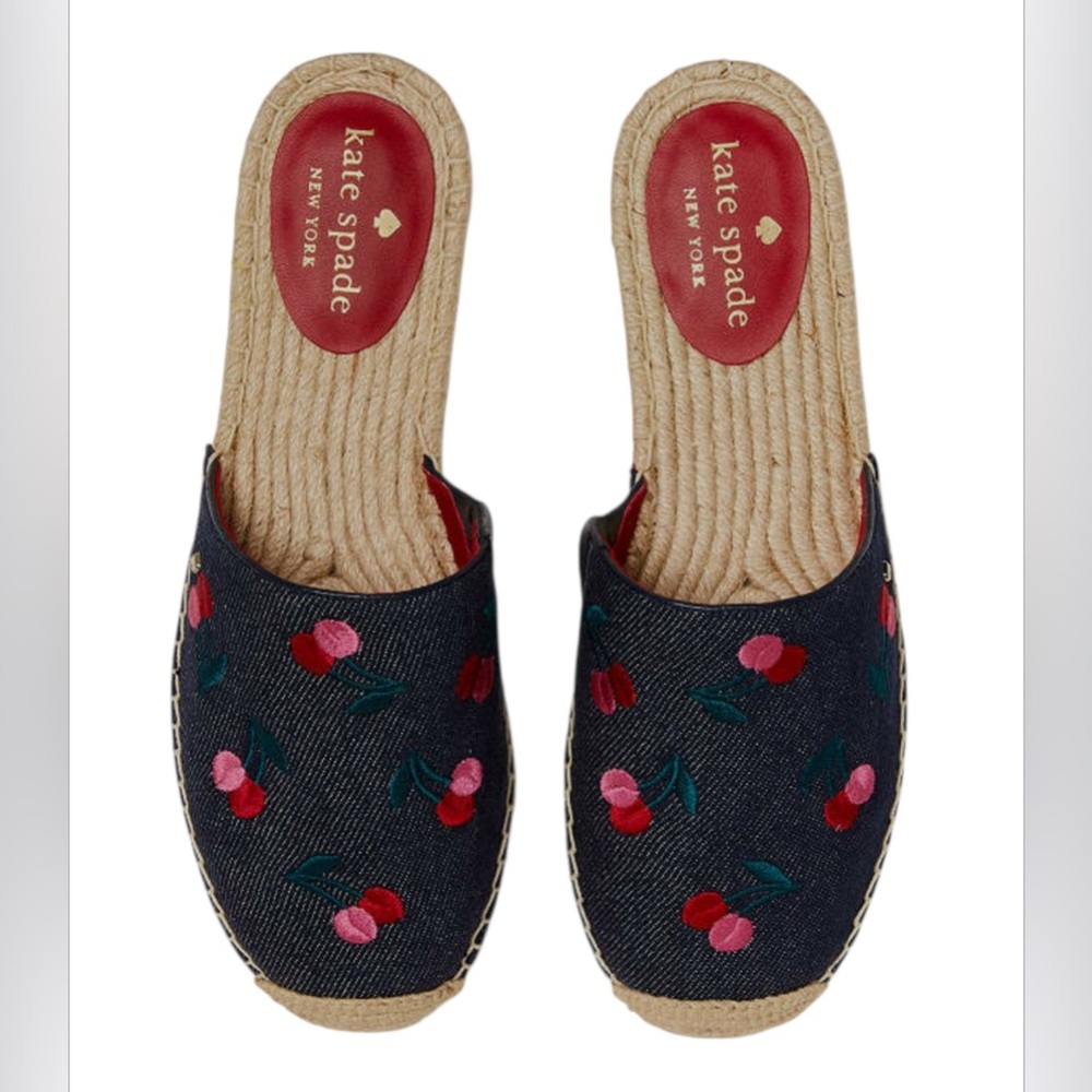 Kate Spade Rosie 2 Cherry Flat Mules Embroidered Espadrilles Women's Size 9.5 - Picture 2 of 12
